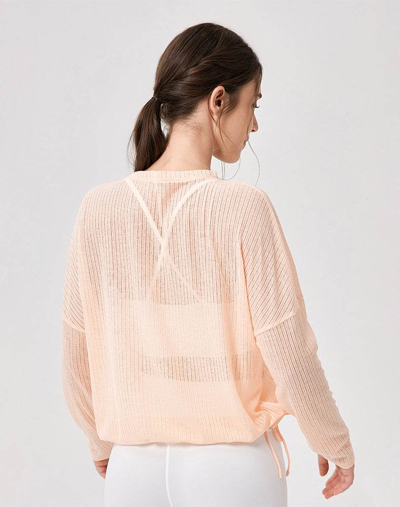 Sheer Long Sleeve Mesh Top Crewneck Loose See Through Blouse