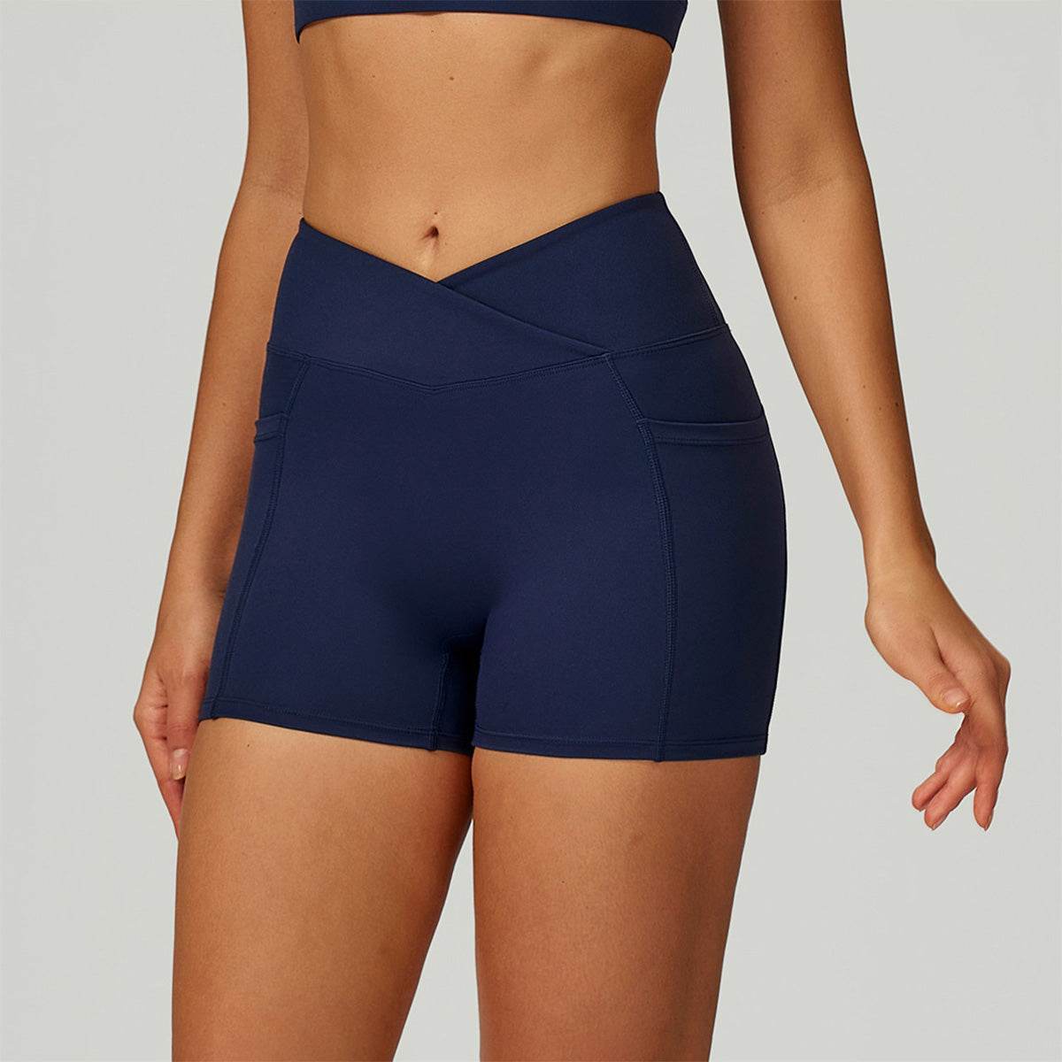 Cross Waist Yoga Shorts with Pockets