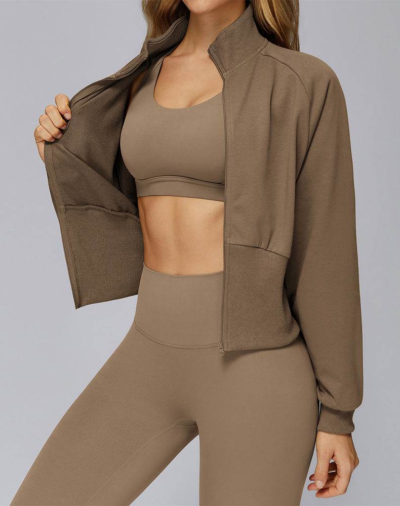 Zip Up Casual Jacket Workout Long Sleeve Crop Tops