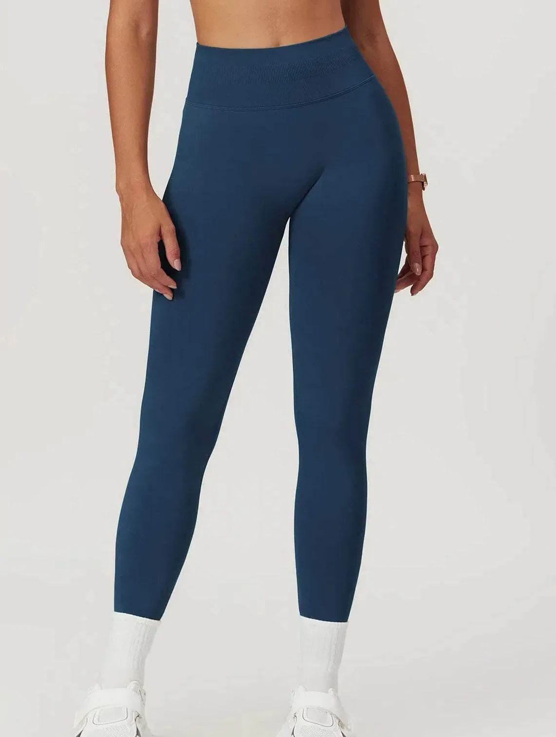 High Waist Athletic Leggings - Navy Blue