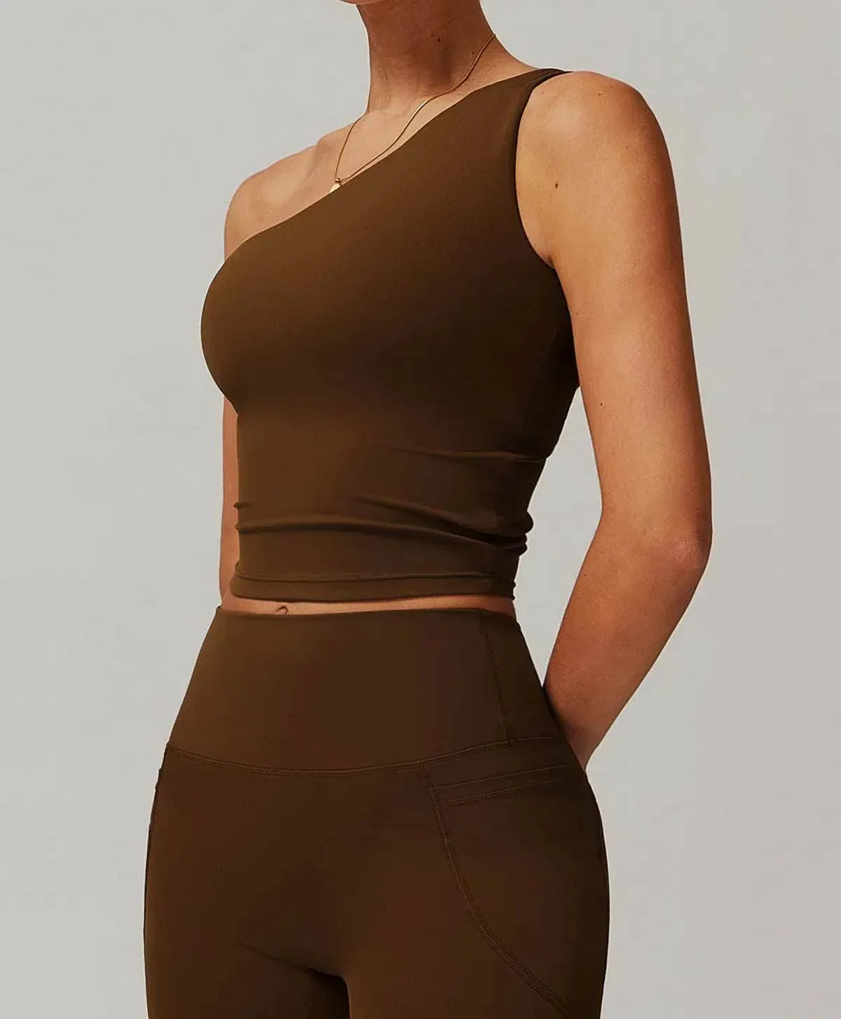 Solid One Shoulder Yoga Tank Top -