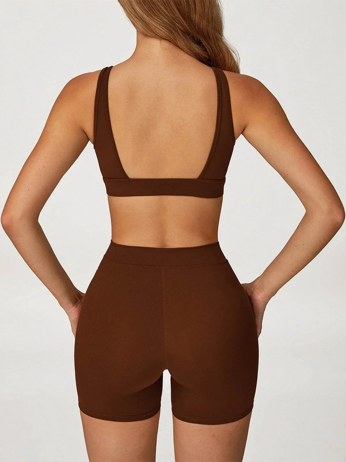 Activewear Set with Deep V-Neck Sports Bra and Short -