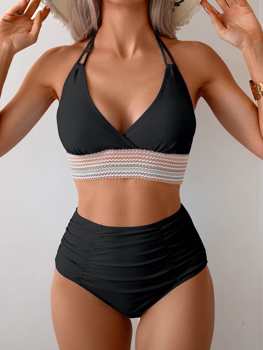 High Waisted Color Block Bikini Sets