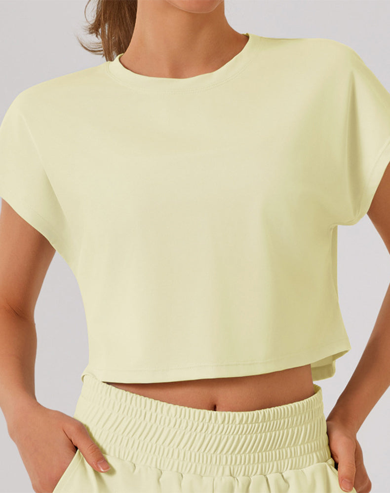 Crewneck Loose Crop Tops Batwing Short Sleeve T-Shirts