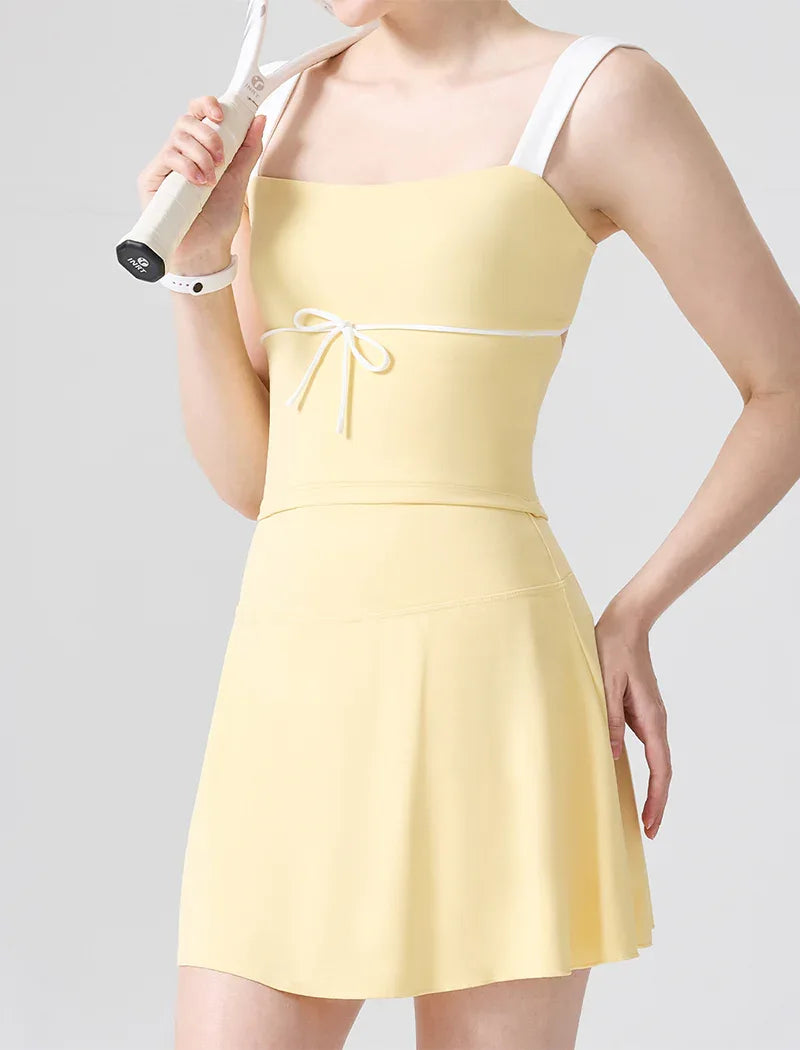 Color Blocked Tennis Sets with Open Back Tank Top and Skirt -