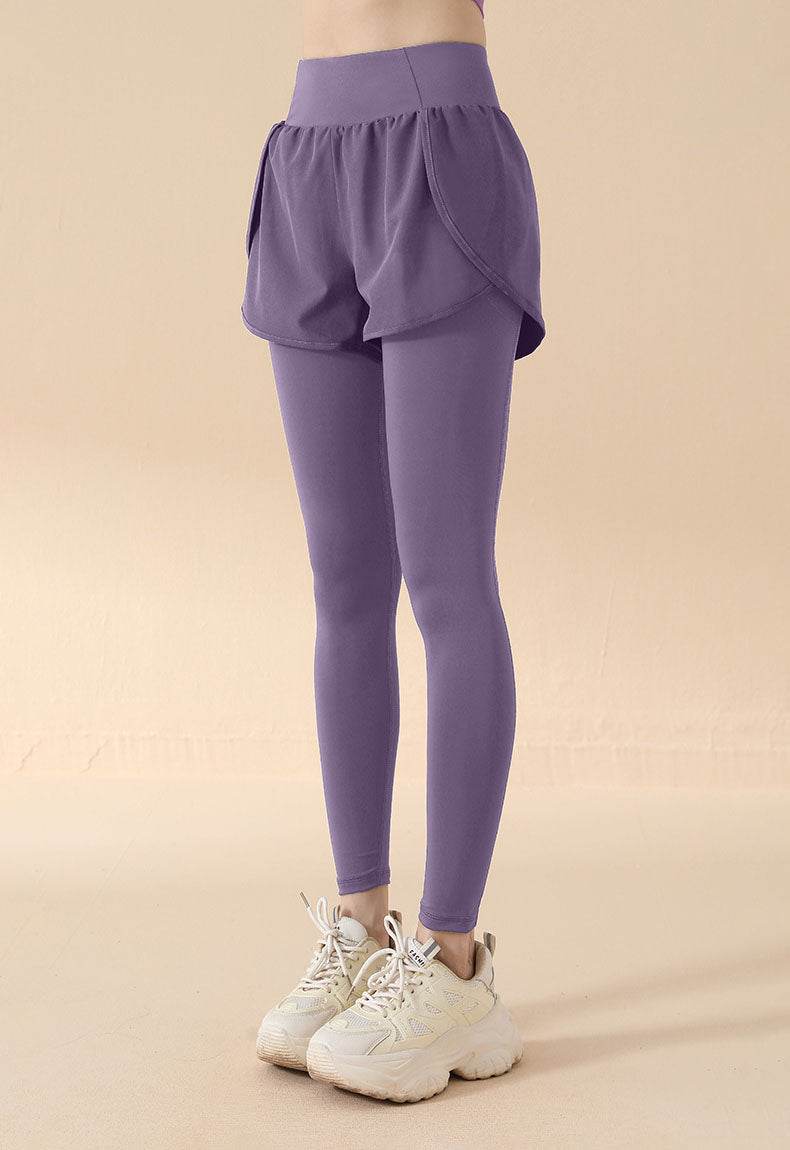 Fake Two Piece High Waist Workout Leggings with Shorts