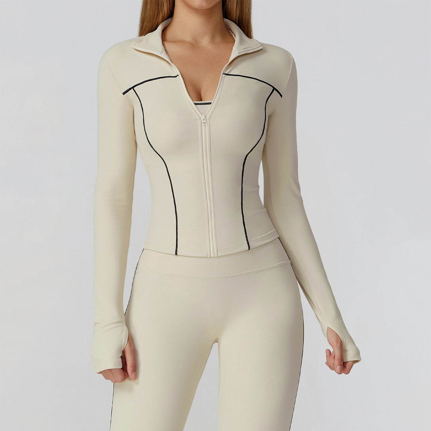 Cropped Running Jacket Slim Fit Athletic Top with Thumb Hole