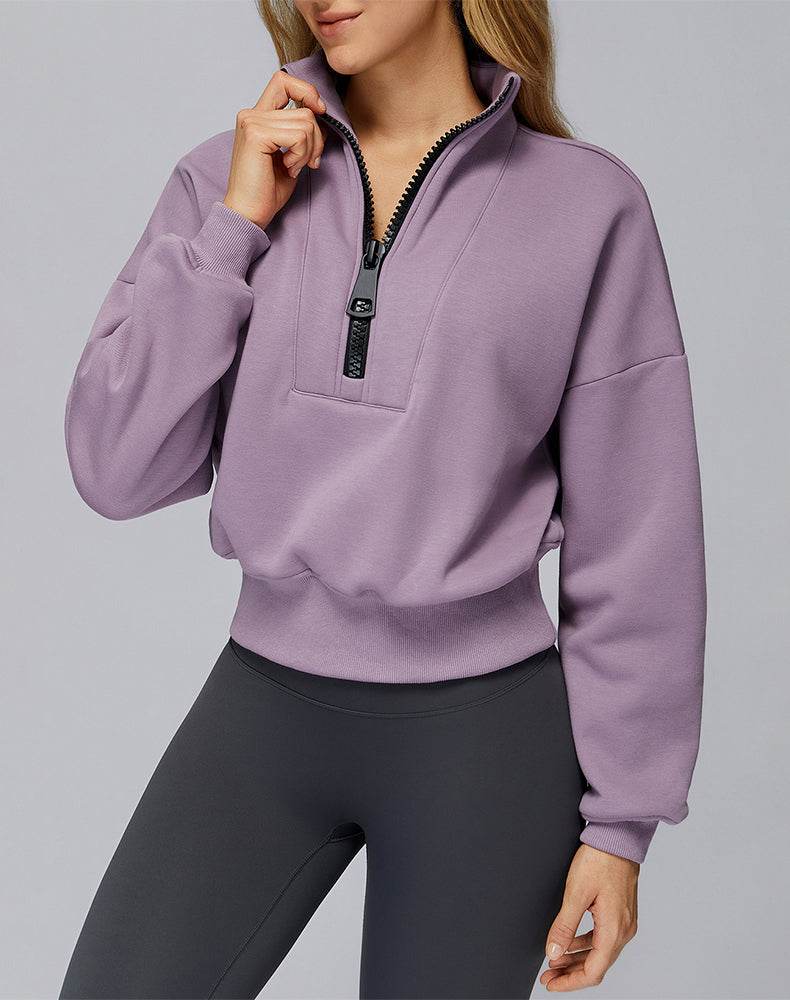 Half Zip Crop Hoodies Long Sleeve Pullover Cropped Top