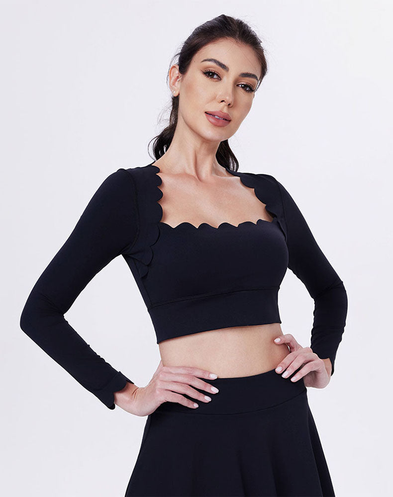 Shell Wave Edge Athletic Crop Top Long Sleeve T-Shirt