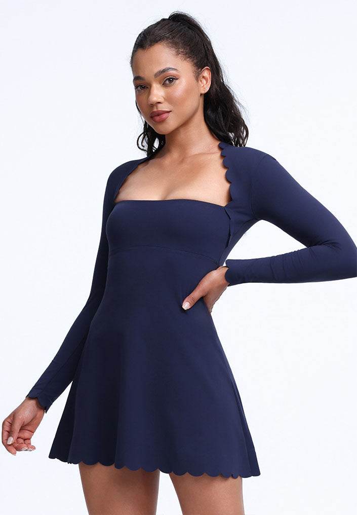 Scalloped Wavy Edge Long Sleeve Tennis Dress