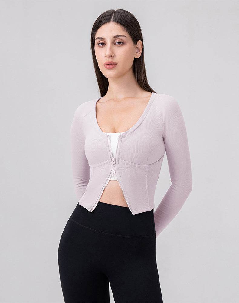 Zip Up Crop Tops Long Sleeve Casual Sweatshirt