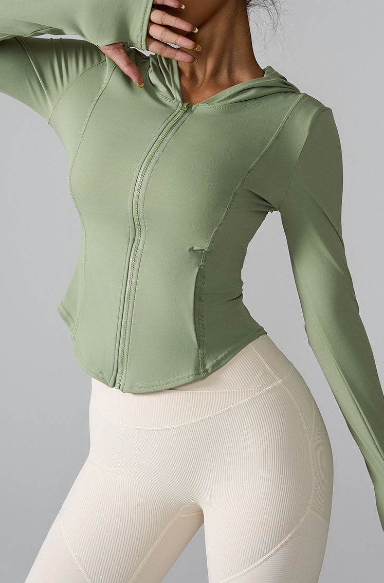 Athletic Hooded Coat Zipper Yoga Long sleeve Jacket