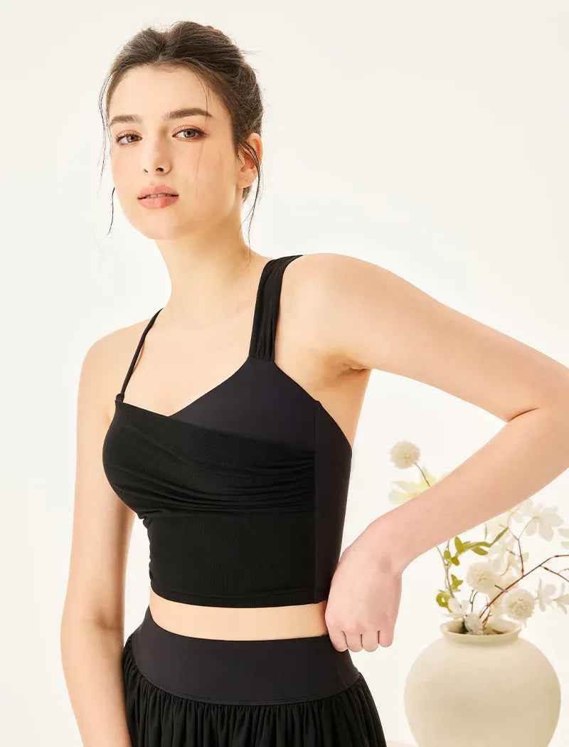 Asymmetrical Shoulder Straps Mesh Tank Top Criss Cross Shirt -