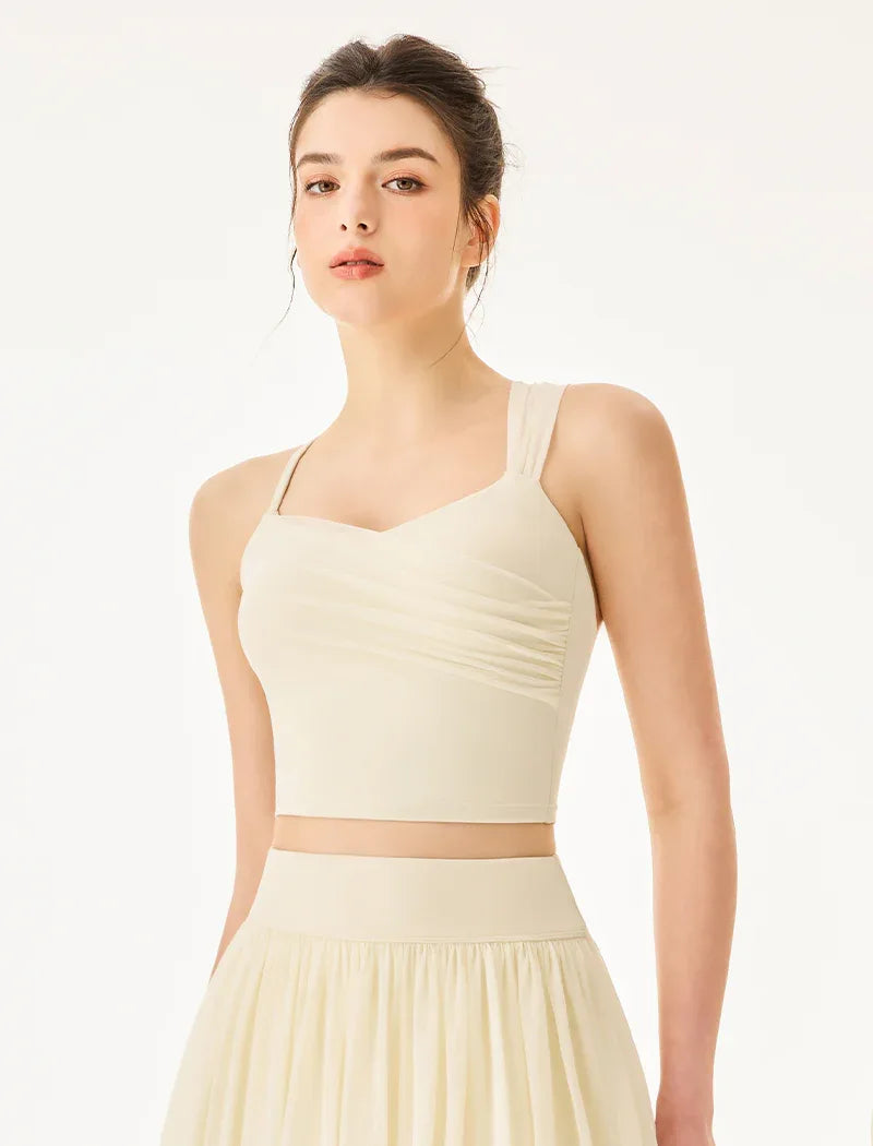 Asymmetrical Shoulder Straps Mesh Tank Top Criss Cross Shirt -