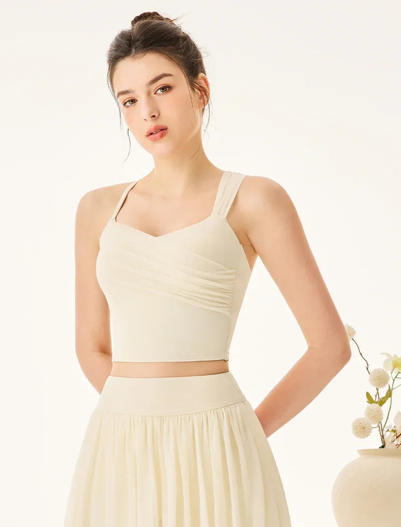 Asymmetrical Shoulder Straps Mesh Tank Top Criss Cross Shirt -