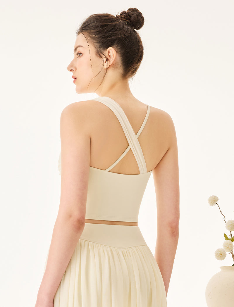 Asymmetrical Shoulder Straps Mesh Tank Top Criss Cross Shirt