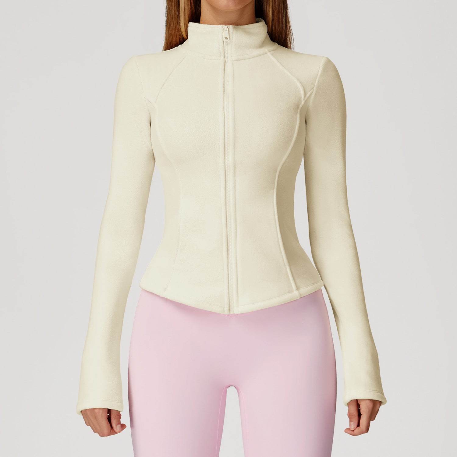 Full Zip Fleece Jacket Long Sleeve Coat with Pockets