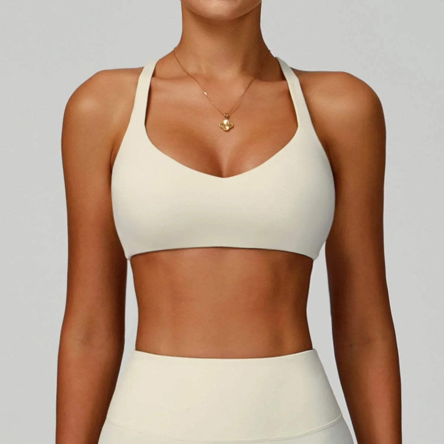X Shaped Back Sports Bras with Removable Chest Pad - Cream Apricot