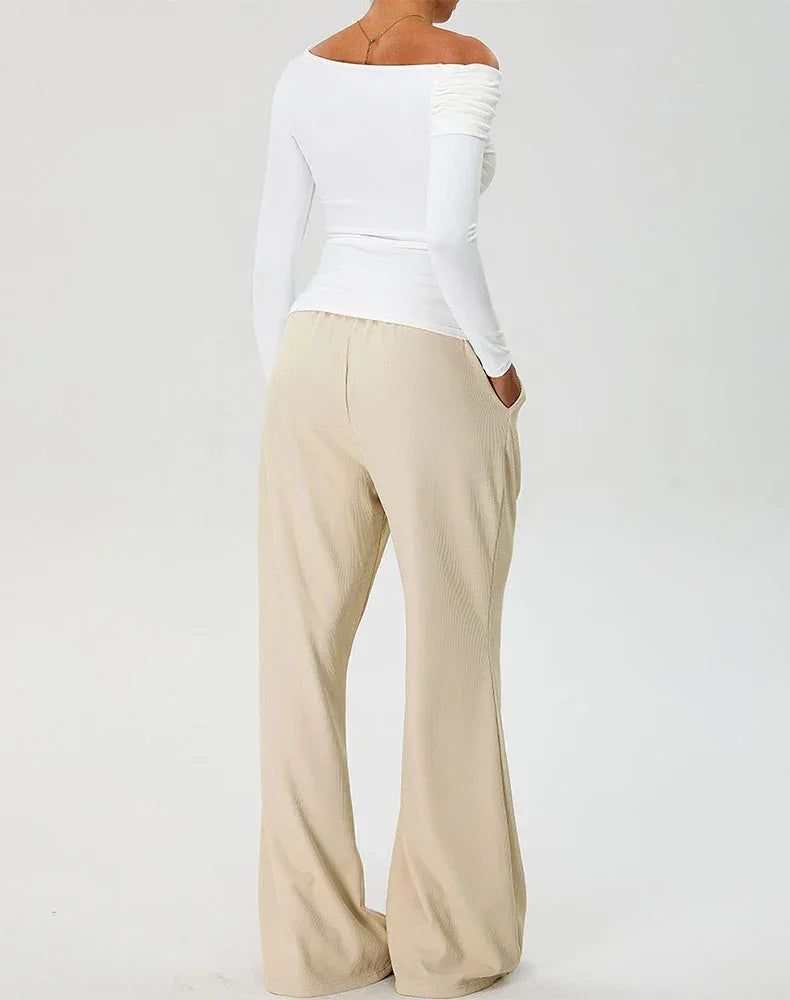 Activewear Set with Asymmetrical Shoulder Top and Sweatpant -