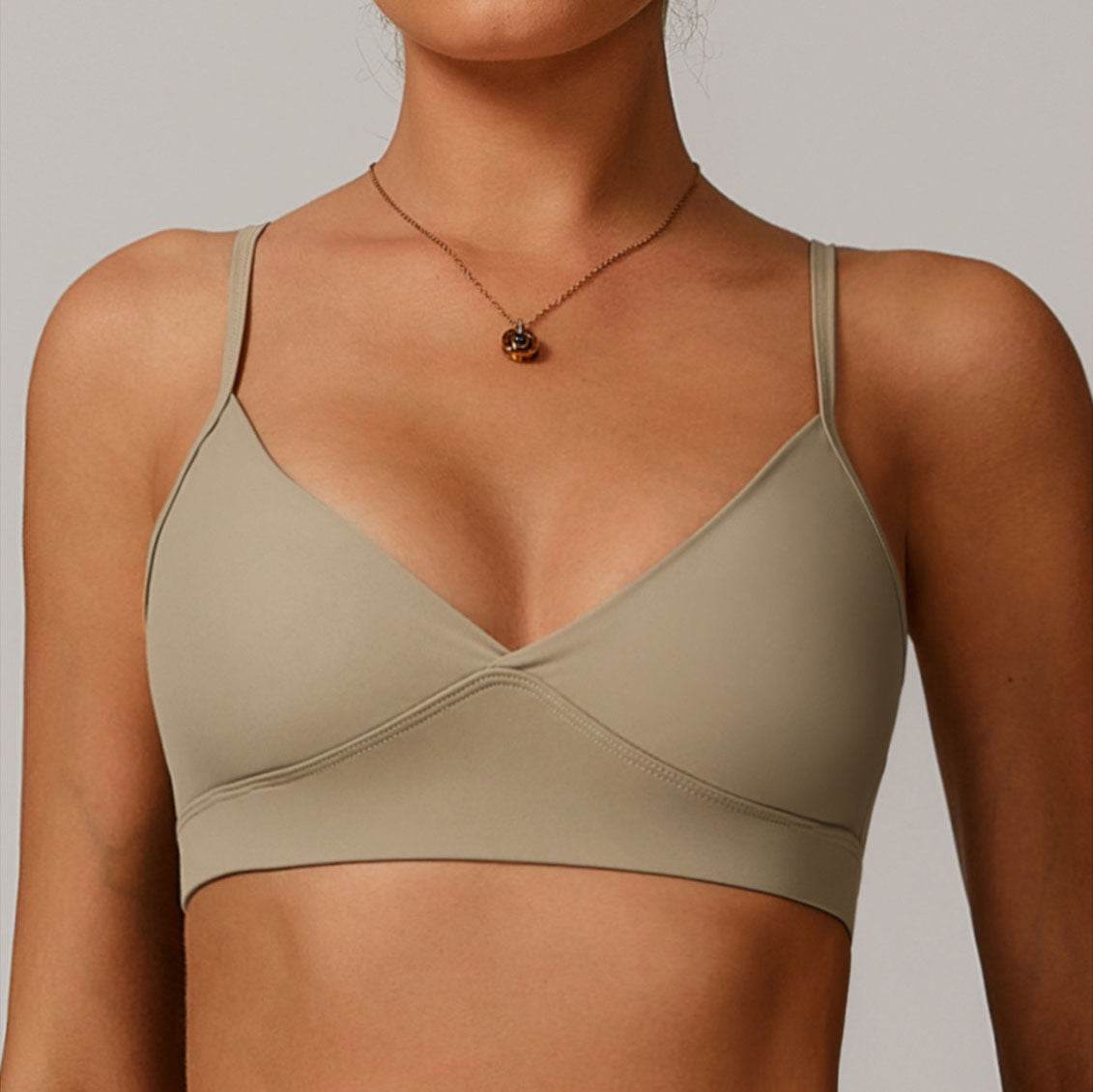 V Neck Sports Bra with Adjustable Spaghetti Straps
