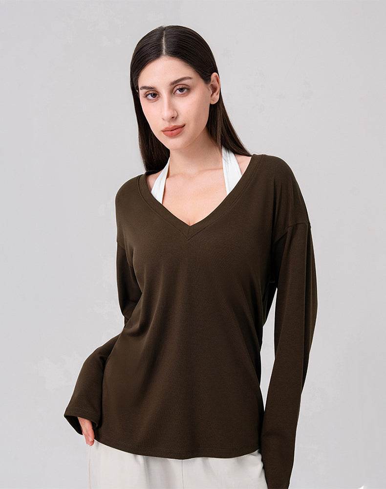 Loose V Neck Loose Long Sleeves T-Shirts Casual Yoga Tops