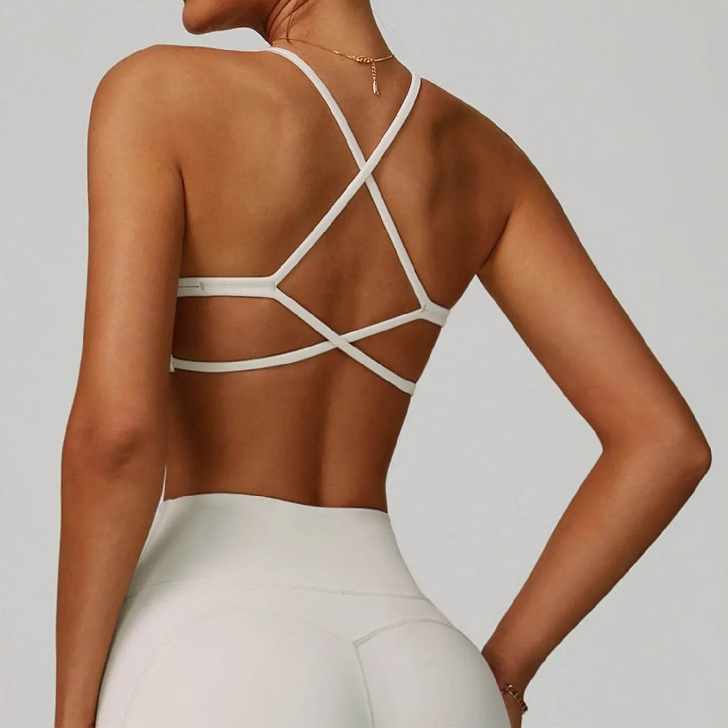 Spaghetti Straps Cross Back Sports Bra -
