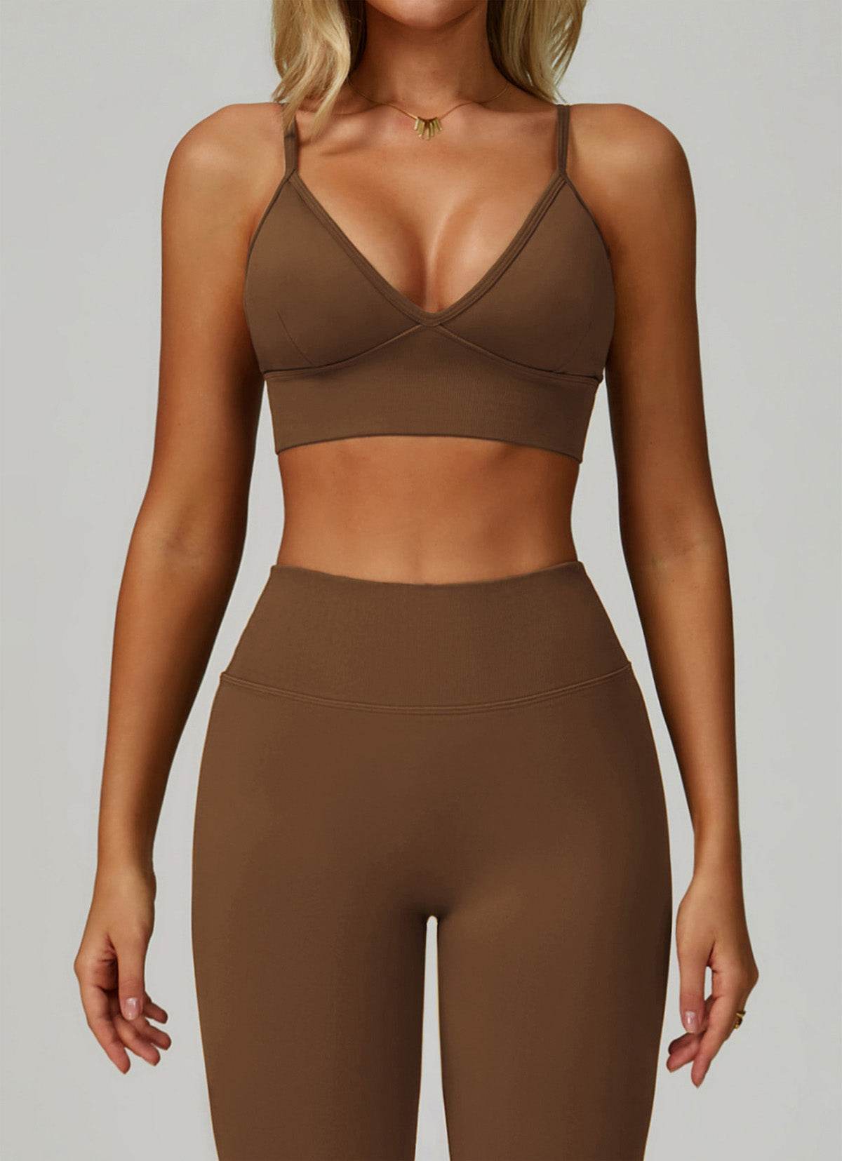 V Neck Adjustable Shoulder Straps Sports Bra