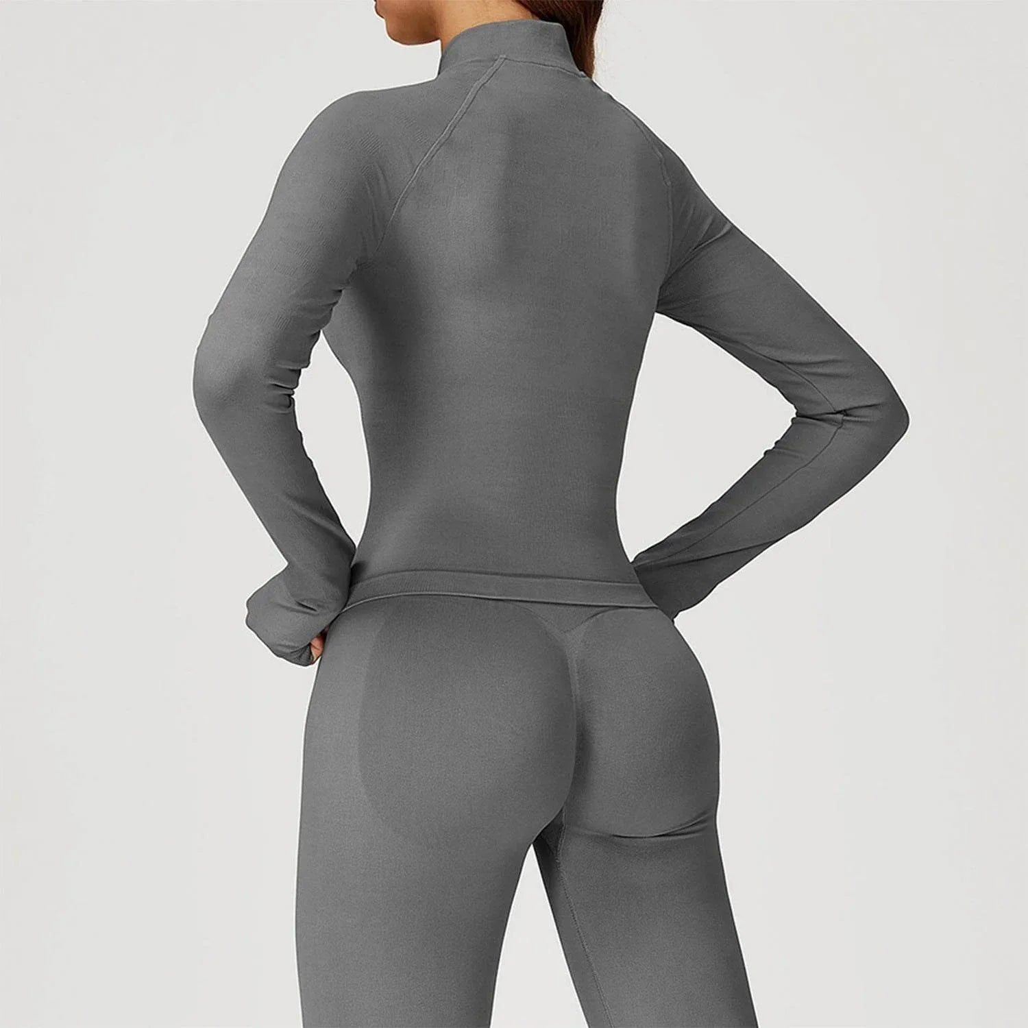 Zip Up Slim Athletic Jacket Yoga Crop Top with Thumb Hole -