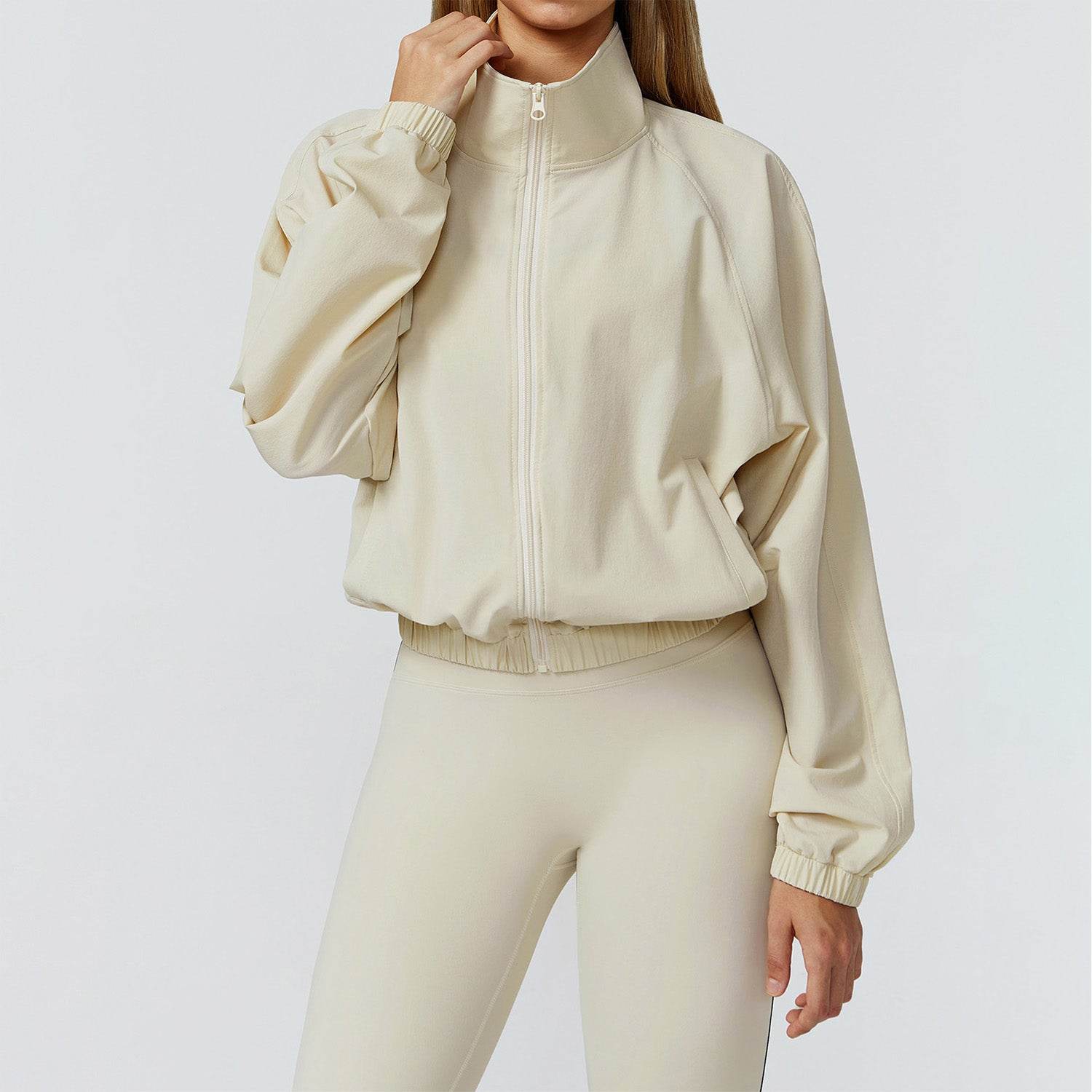 Full Zip Athletic Jacket Cropped Coats with Pockets