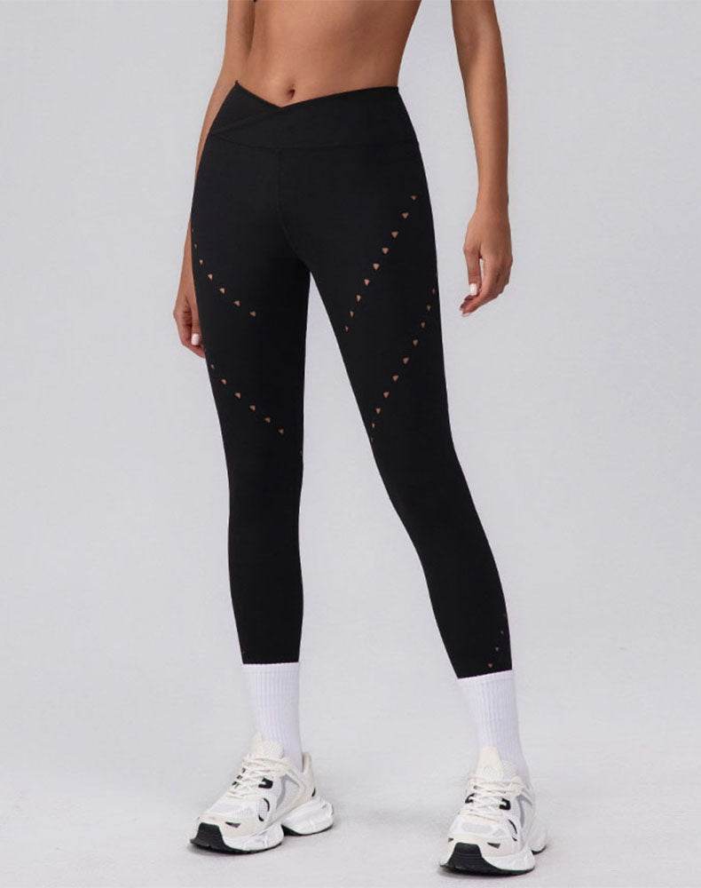 High Waist Tummy Control Hollow Out Yoga Leggings - Black