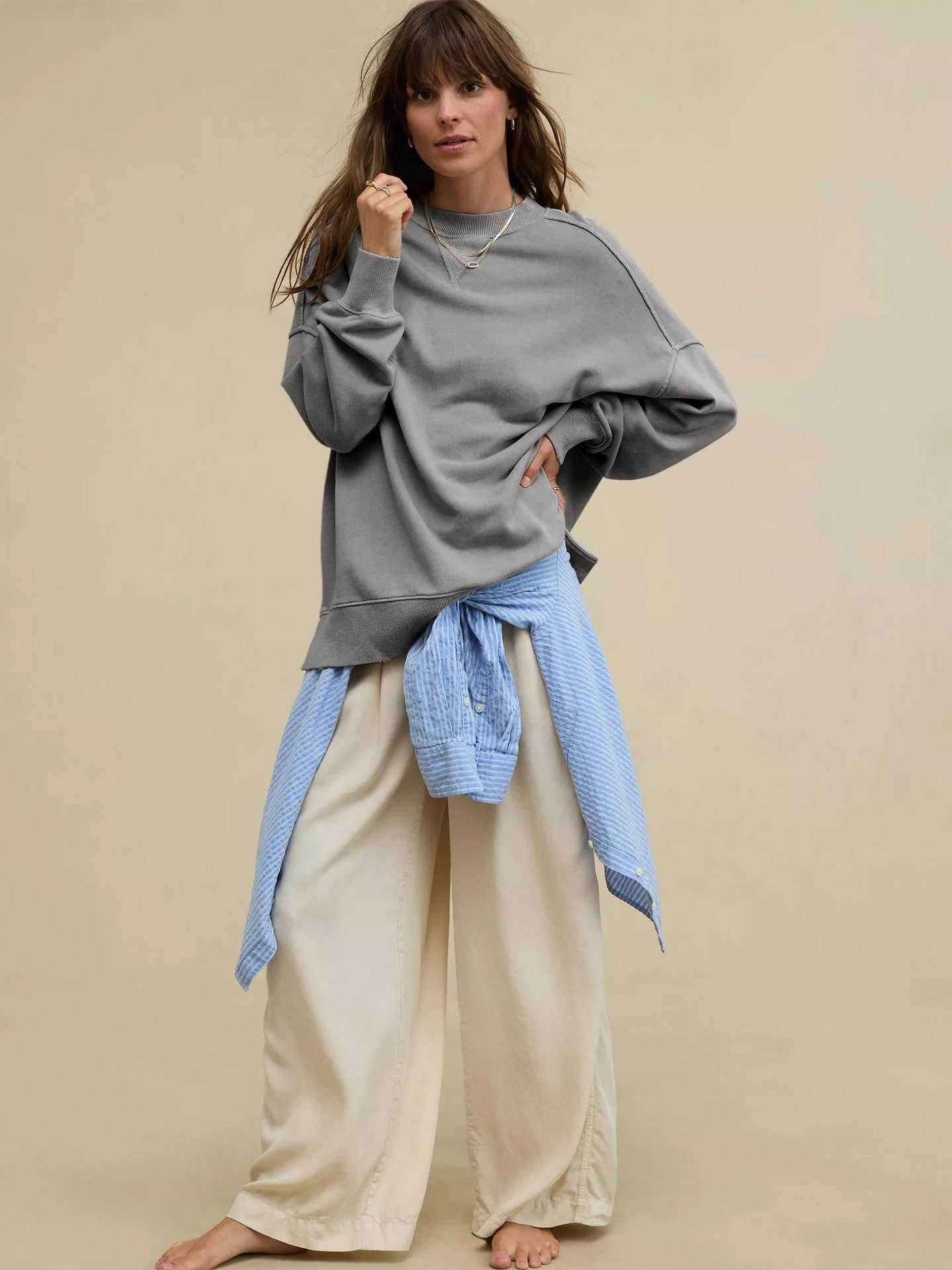 Long Sleeve Loose Crew Neck Sweatshirts