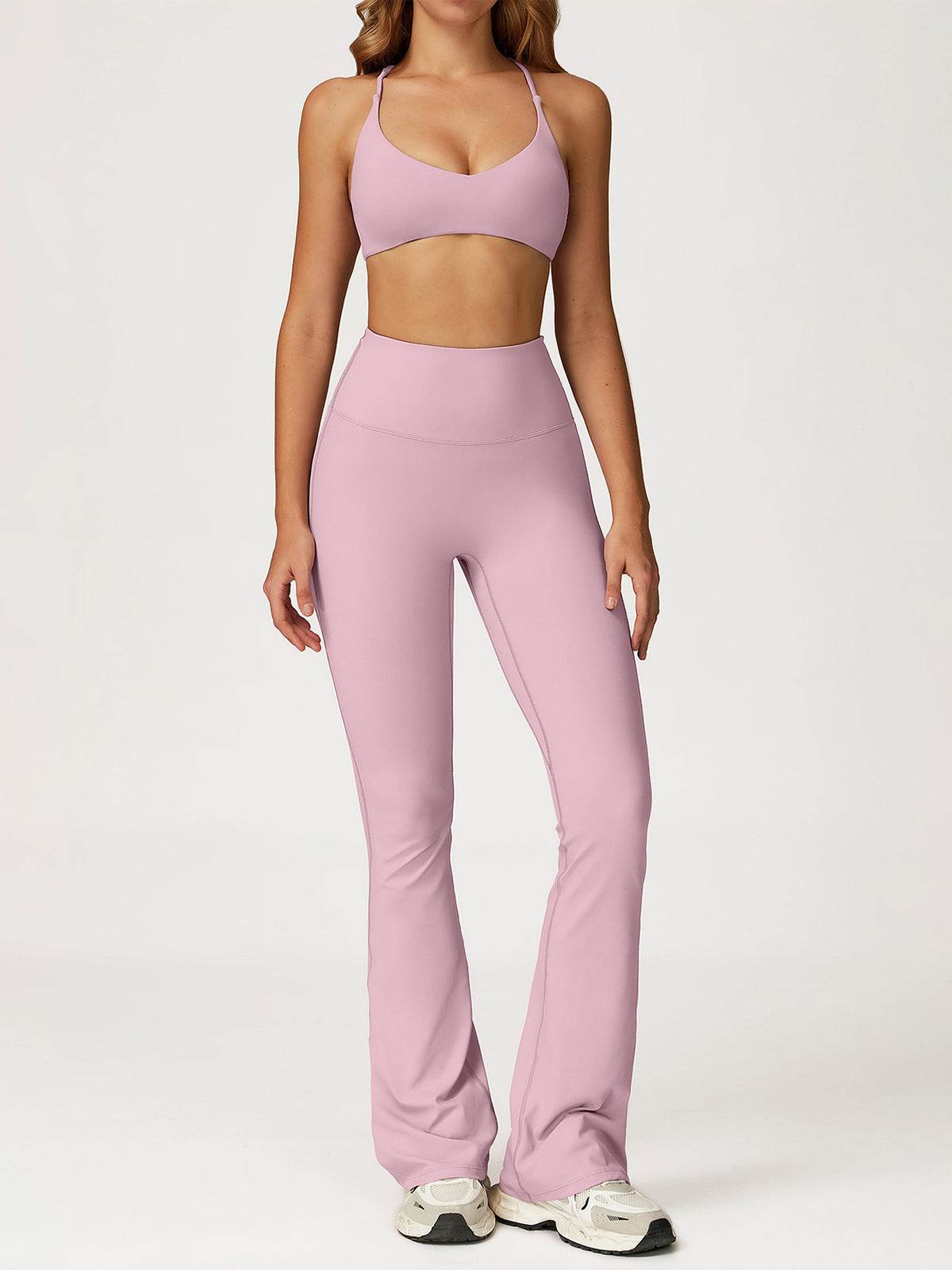 Activewear Set with Cross Back Sports Bra and Flared Pant