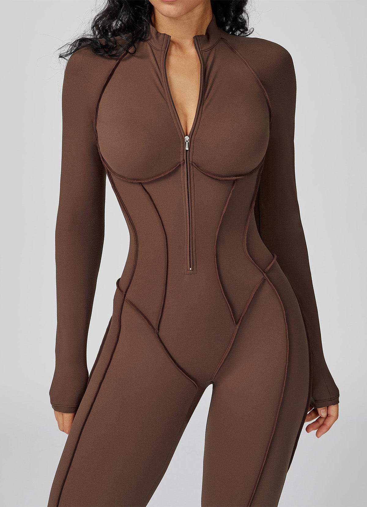 Long Sleeve Zip Front Sport Jumpsuits One Yoga Rompers