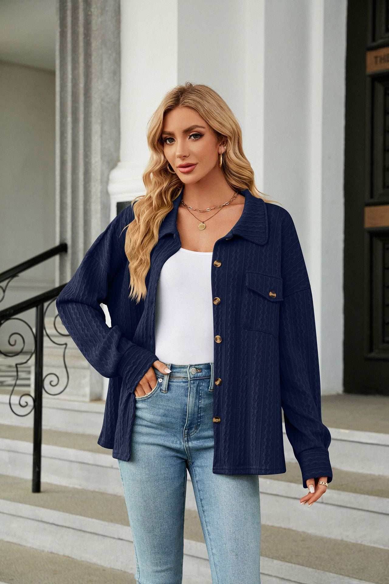 Casual Long Sleeve Button Down Shirt Coat