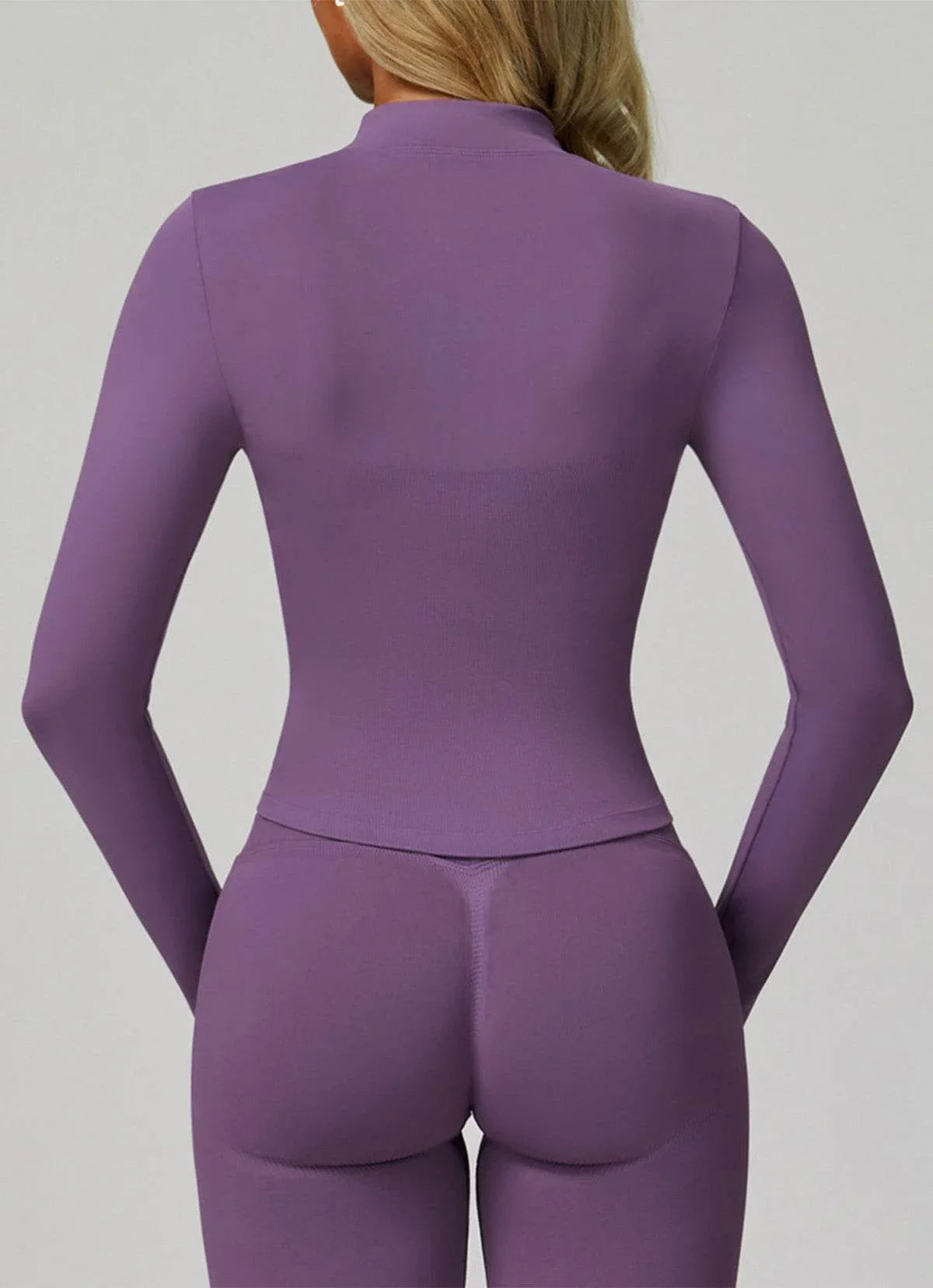 Full Zip Cropped Workout Jacket with Thumb Holes -