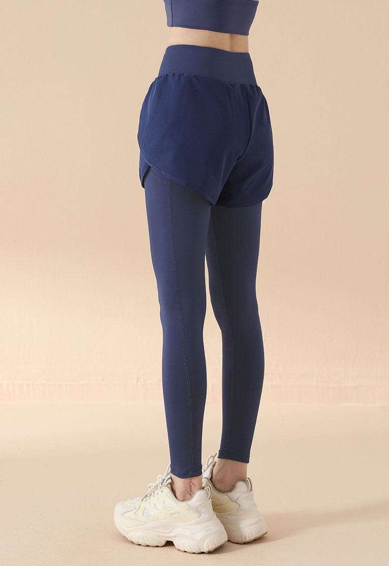 Fake Two Piece High Waist Workout Leggings with Shorts