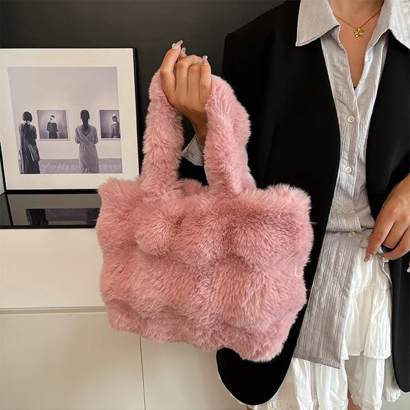Fluffy Tote Bag Large Fur Winter Fuzzy Shoulder Handbag -