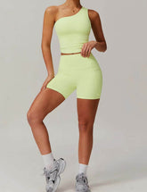 Solid Yoga Set with One Shoulder Tank Top and Short