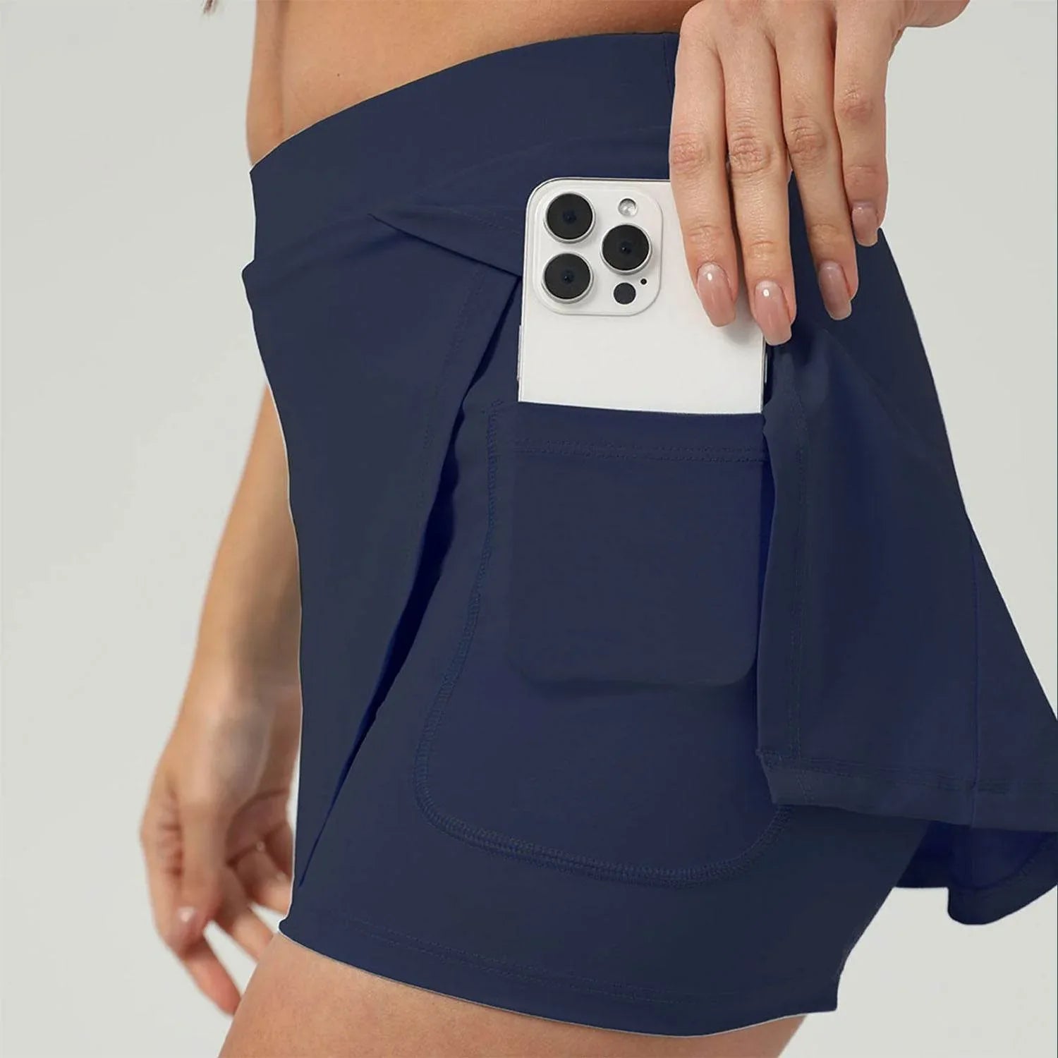 Side Slits Tennis Skirt with Shorts and Pockets -