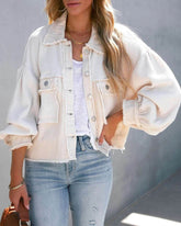Denim Spliced Waffle Knit Cropped Jacket