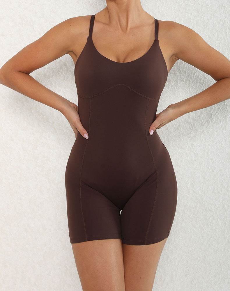 Cross Strap Short Bodysuit Backless One Piece Yoga Jumpsuit