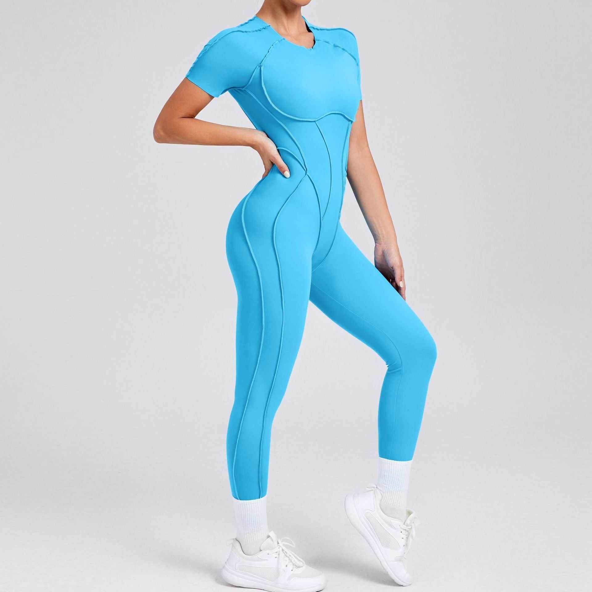 Short Sleeve Backless Yoga Jumpsuits