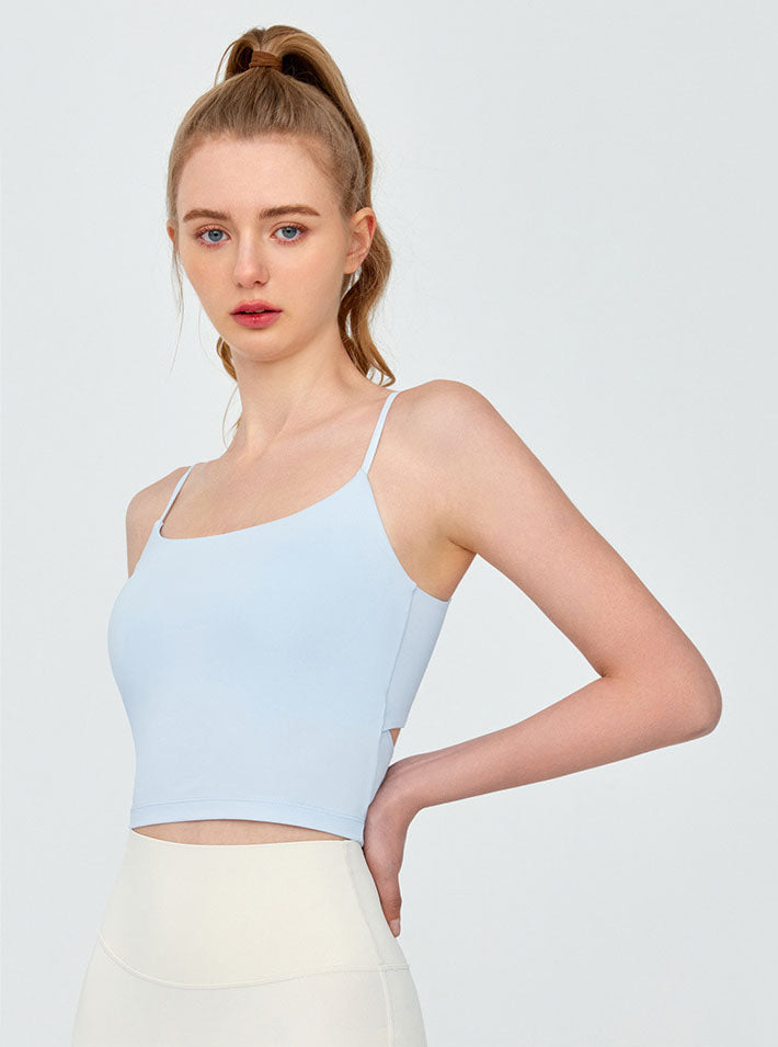 Twist Back Spaghetti Straps Sports Tank Top