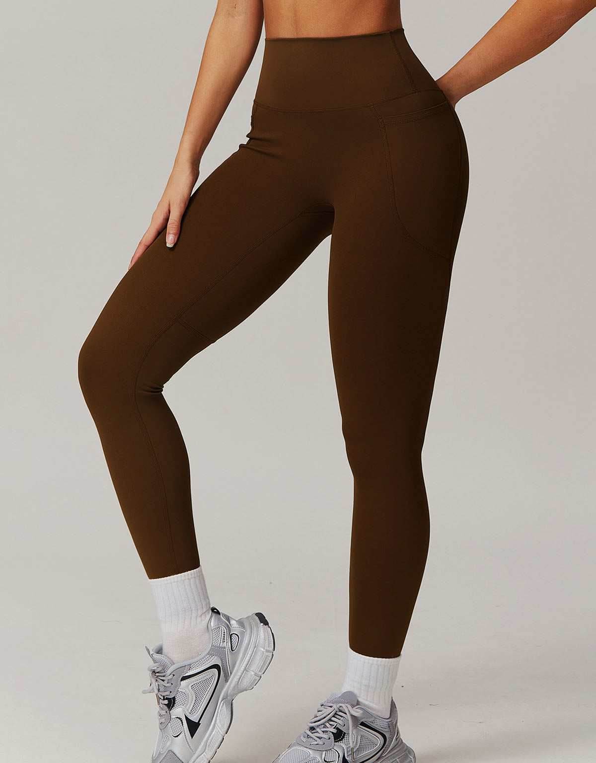 Solid High Waist Yoga Leggings with Pockets