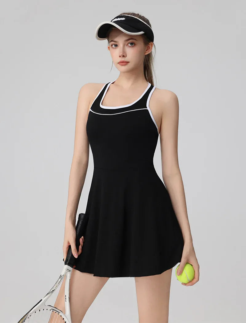 Racerback Tennis Dress with Short Contrast Colors Golf Dress -