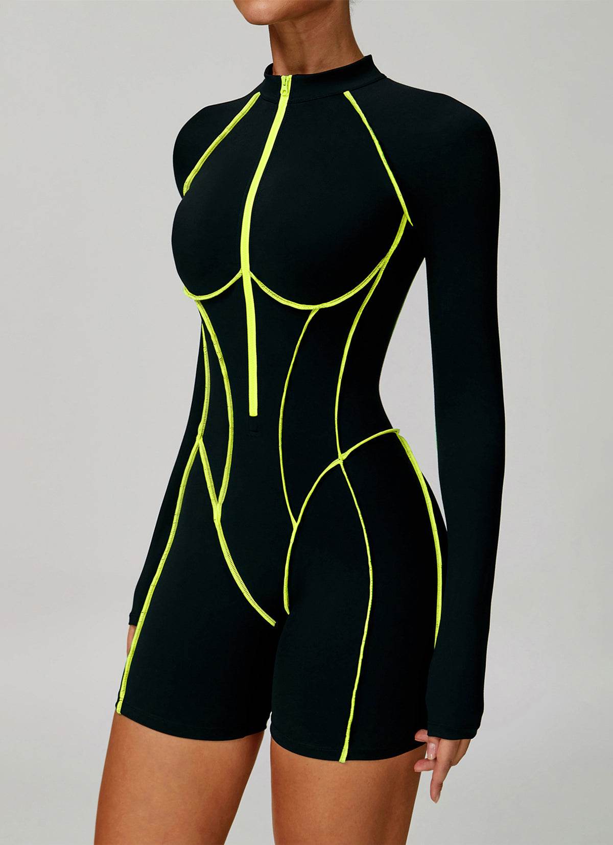 Three Dimensional Line Sports Backless Short Jumpsuit