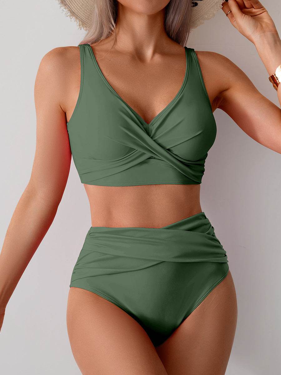 High Waisted Tummy Control Ruched Bikini Sets
