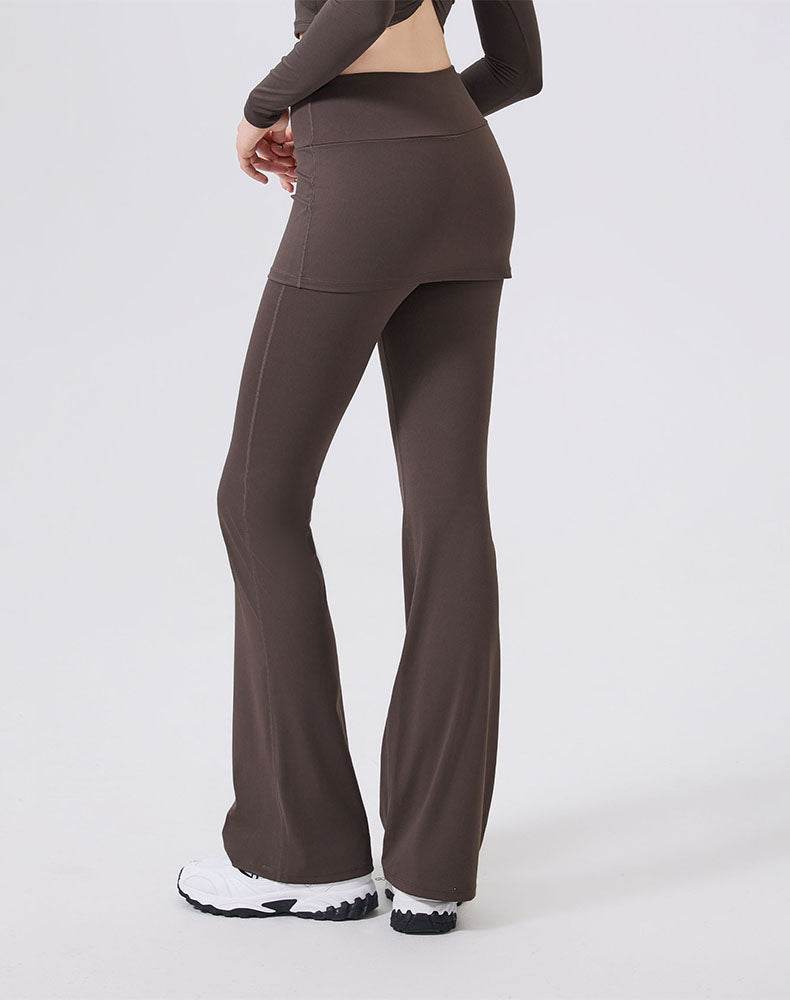 High Waisted Athletic Fake Two Pieces Flare Pant with Skirt