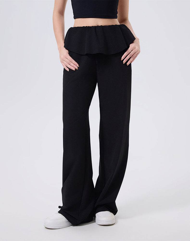 Ruffle Trim Wide Leg Casual Pants Sweatpants with Pockets