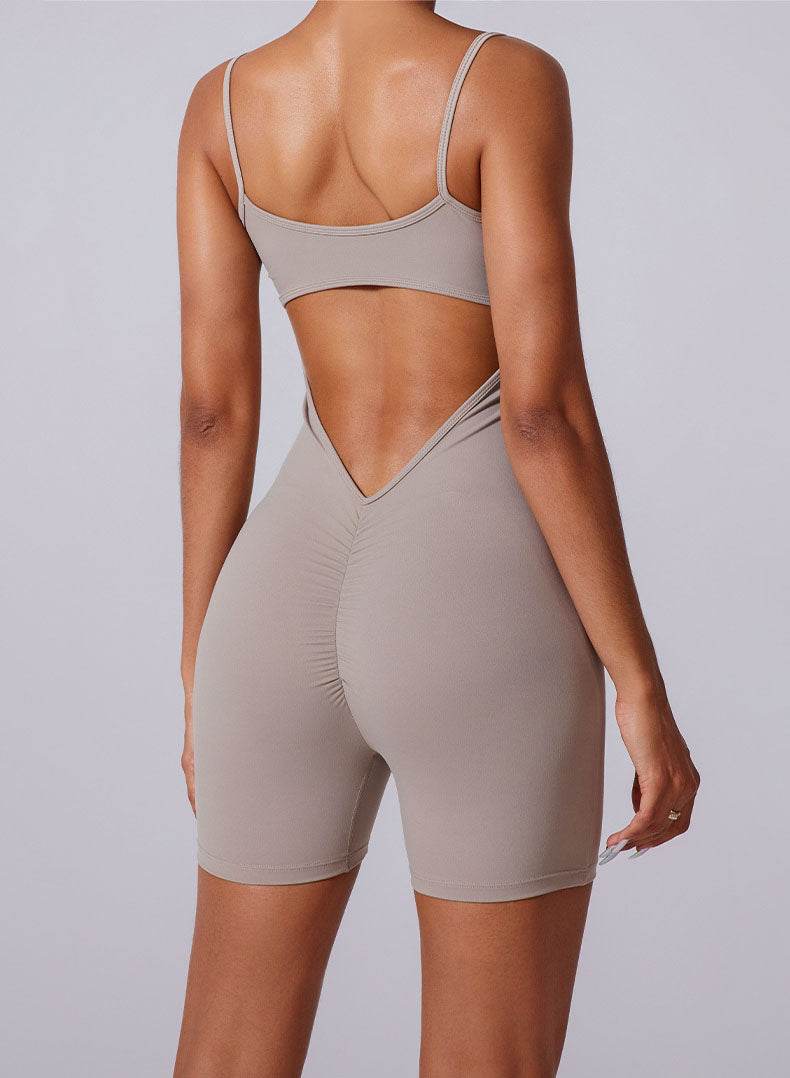 Sleeveless Deep V Back Short Sports Jumpsuit
